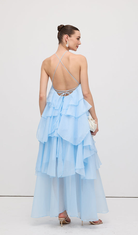 Halter Layered Maxi Dress Blue