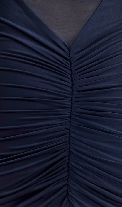 One Shoulder Slinky Ruched Maxi Dress-Black