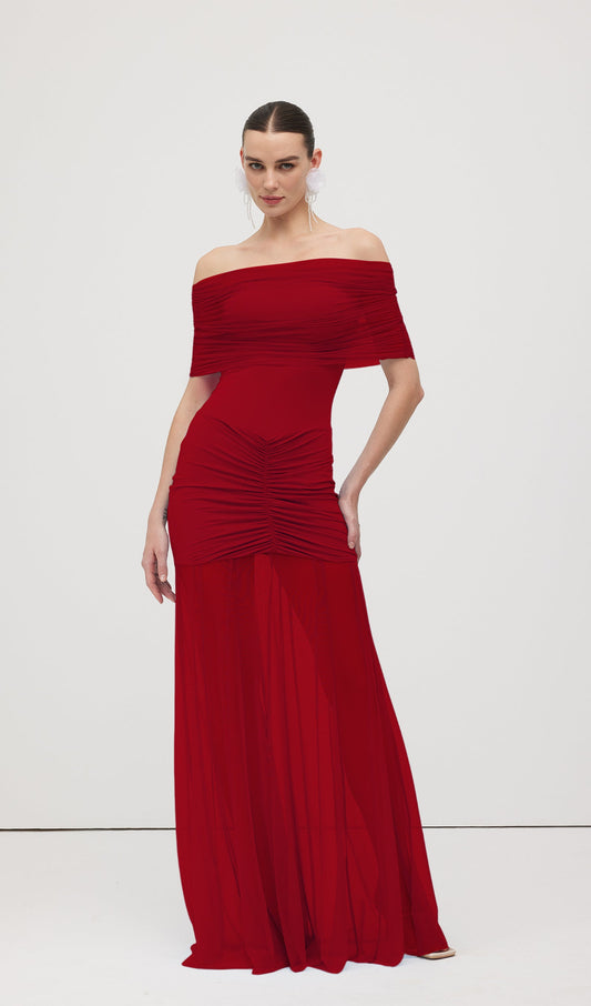 Slinky Off Shoulder Maxi Dress