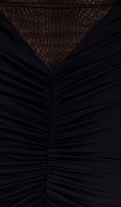 One Shoulder Slinky Ruched Maxi Dress-Black