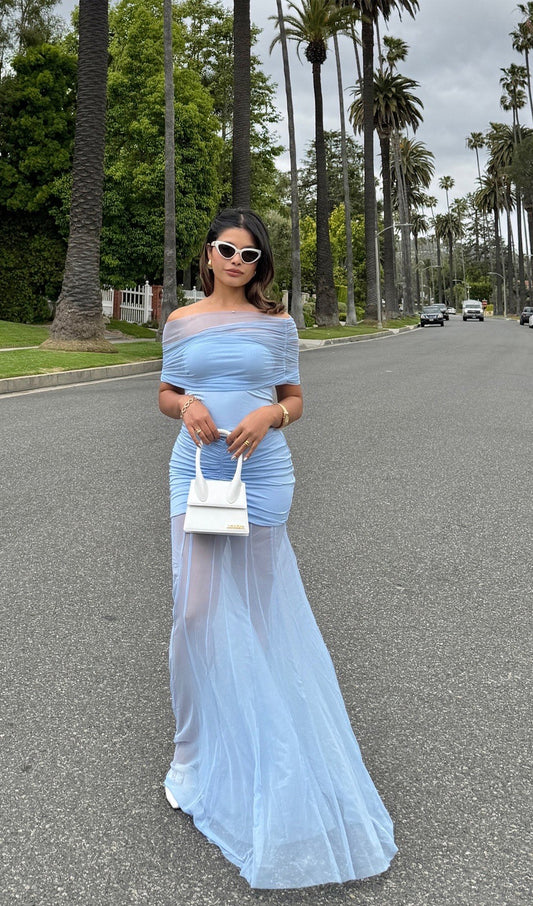 Slinky Off Shoulder Maxi Dress