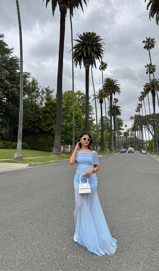 Slinky Off Shoulder Maxi Dress
