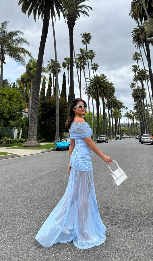 Slinky Off Shoulder Maxi Dress