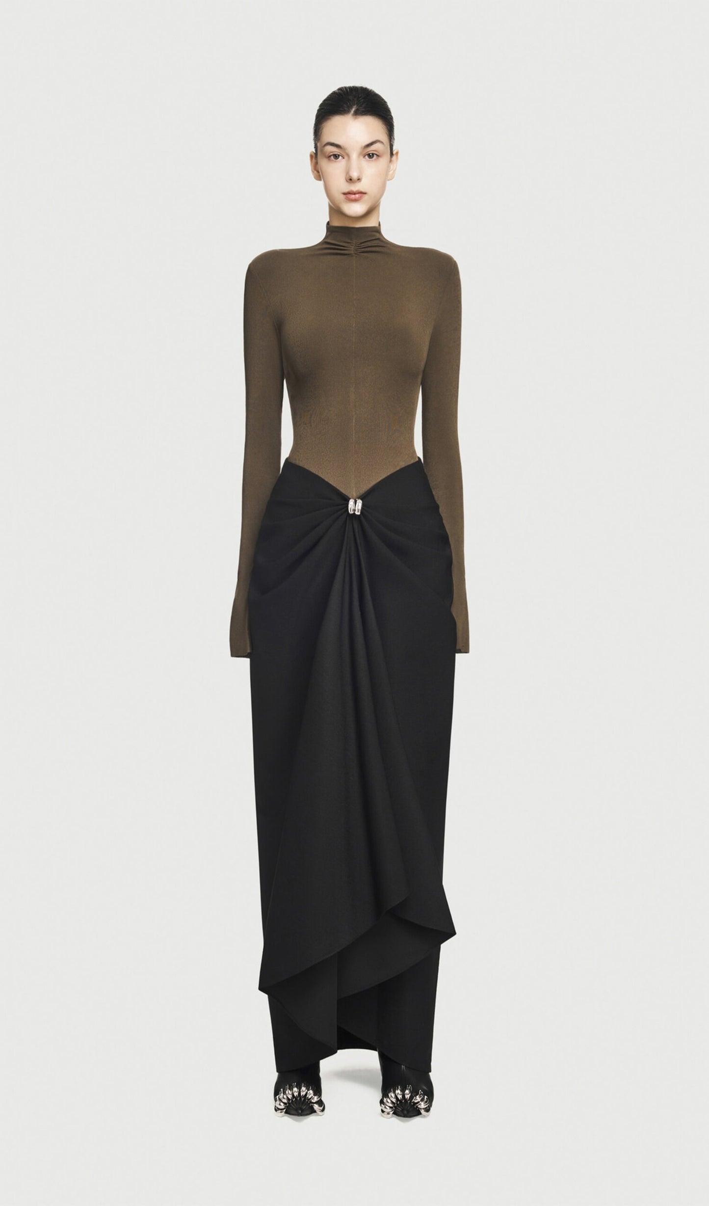 Asymmetrical Pleat Maxi Dress