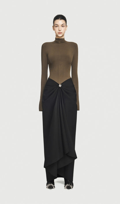 Asymmetrical Pleat Maxi Dress