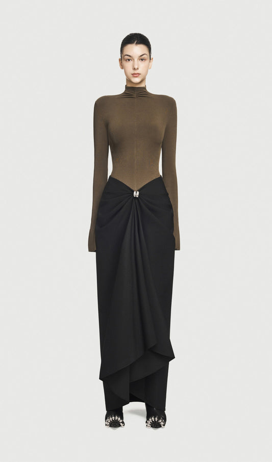 Asymmetrical Pleat Maxi Dress