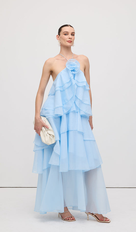 Halter Layered Maxi Dress Blue