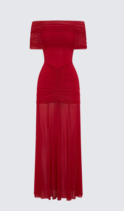 Slinky Off Shoulder Maxi Dress
