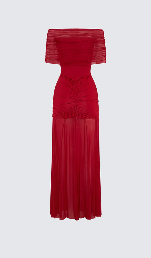 Slinky Off Shoulder Maxi Dress
