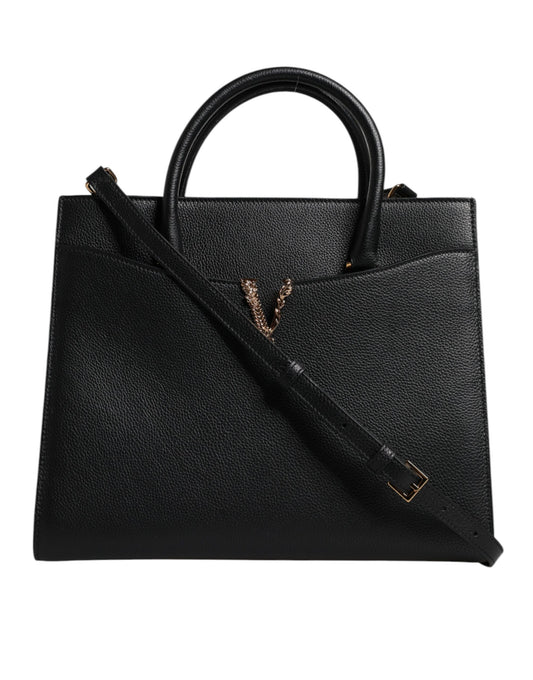 Versace Black Large Leather Top Handle Shoulder Crossbody Bag