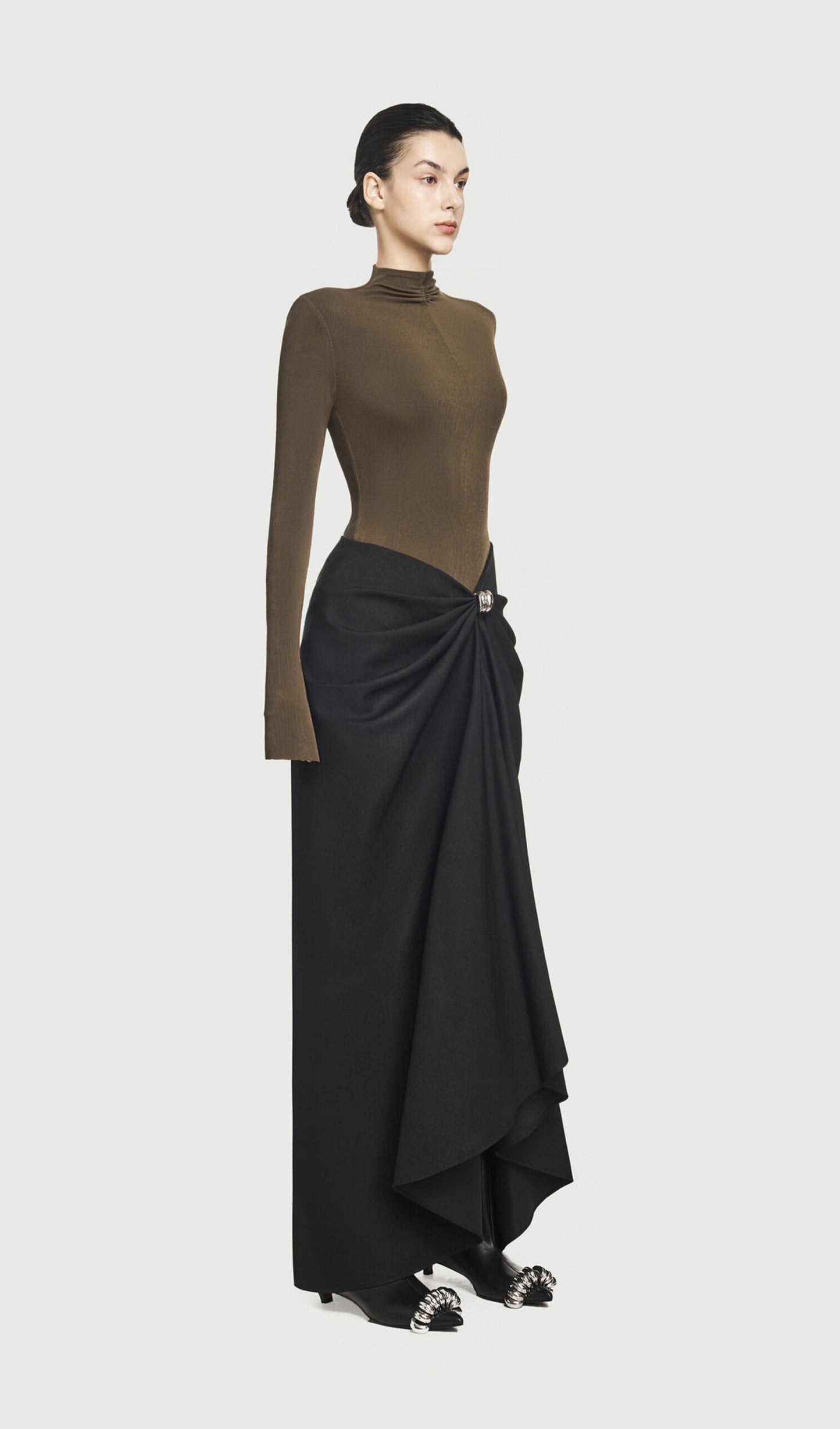 Asymmetrical Pleat Maxi Dress