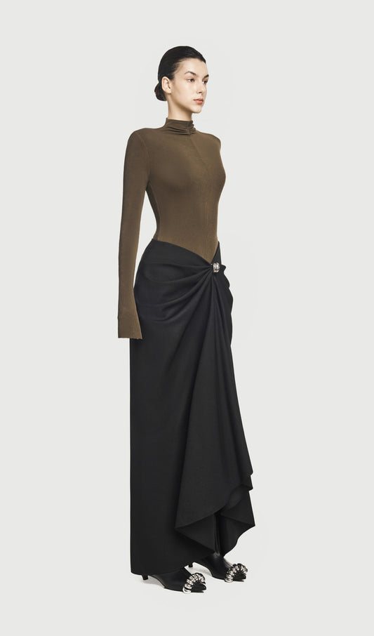 Asymmetrical Pleat Maxi Dress