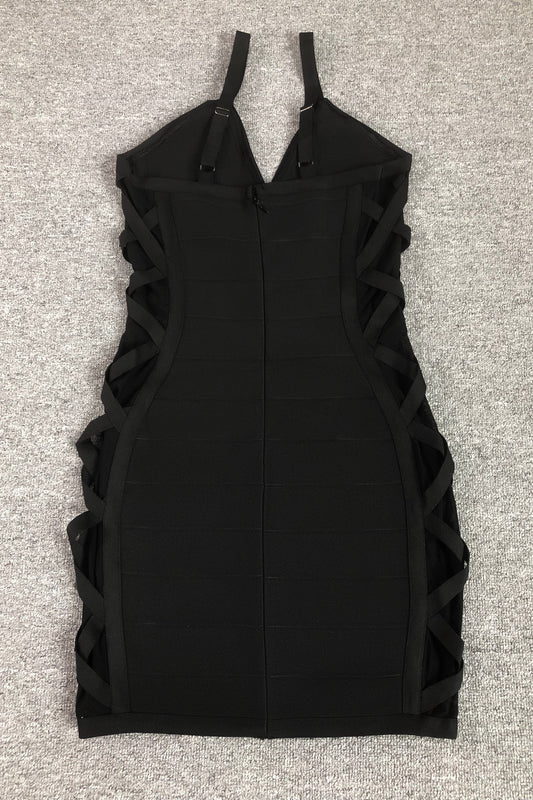Crossed Side Mesh Mini Dress
