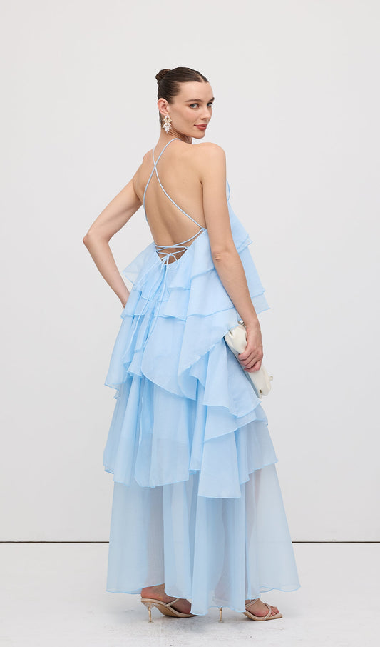 Halter Layered Maxi Dress Blue