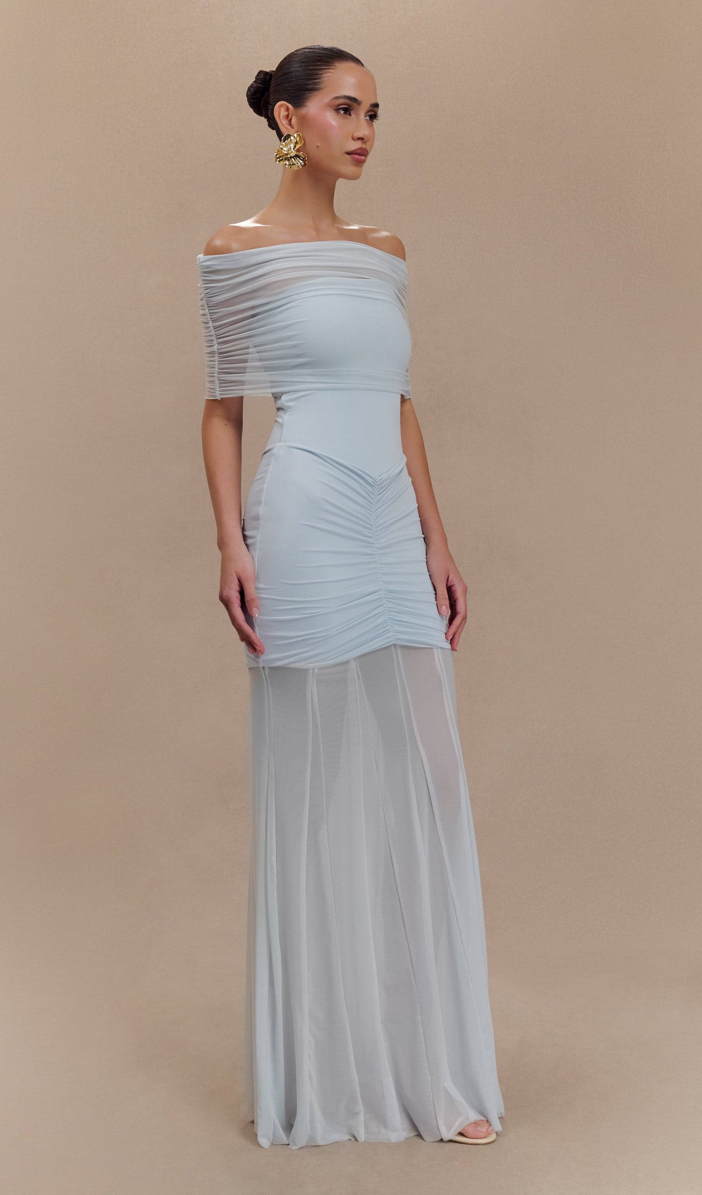 Slinky Off Shoulder Maxi Dress