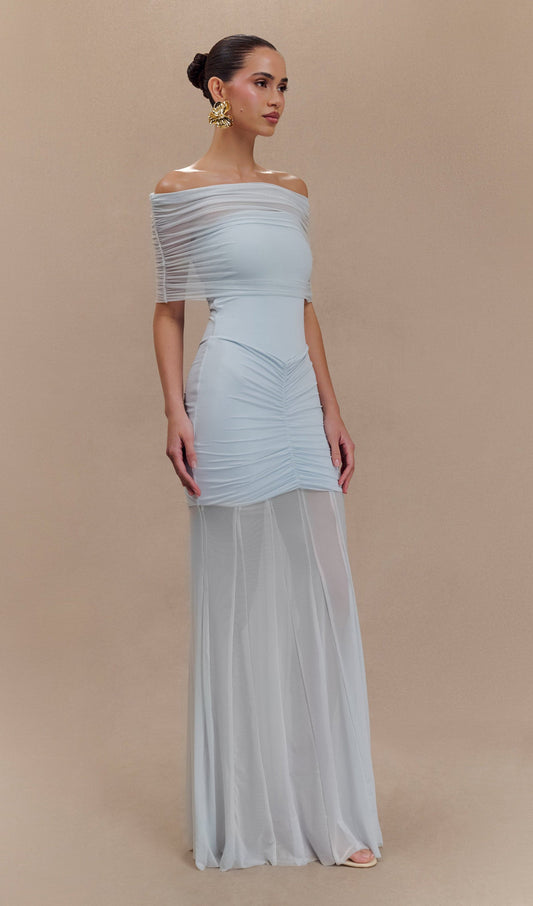 Slinky Off Shoulder Maxi Dress