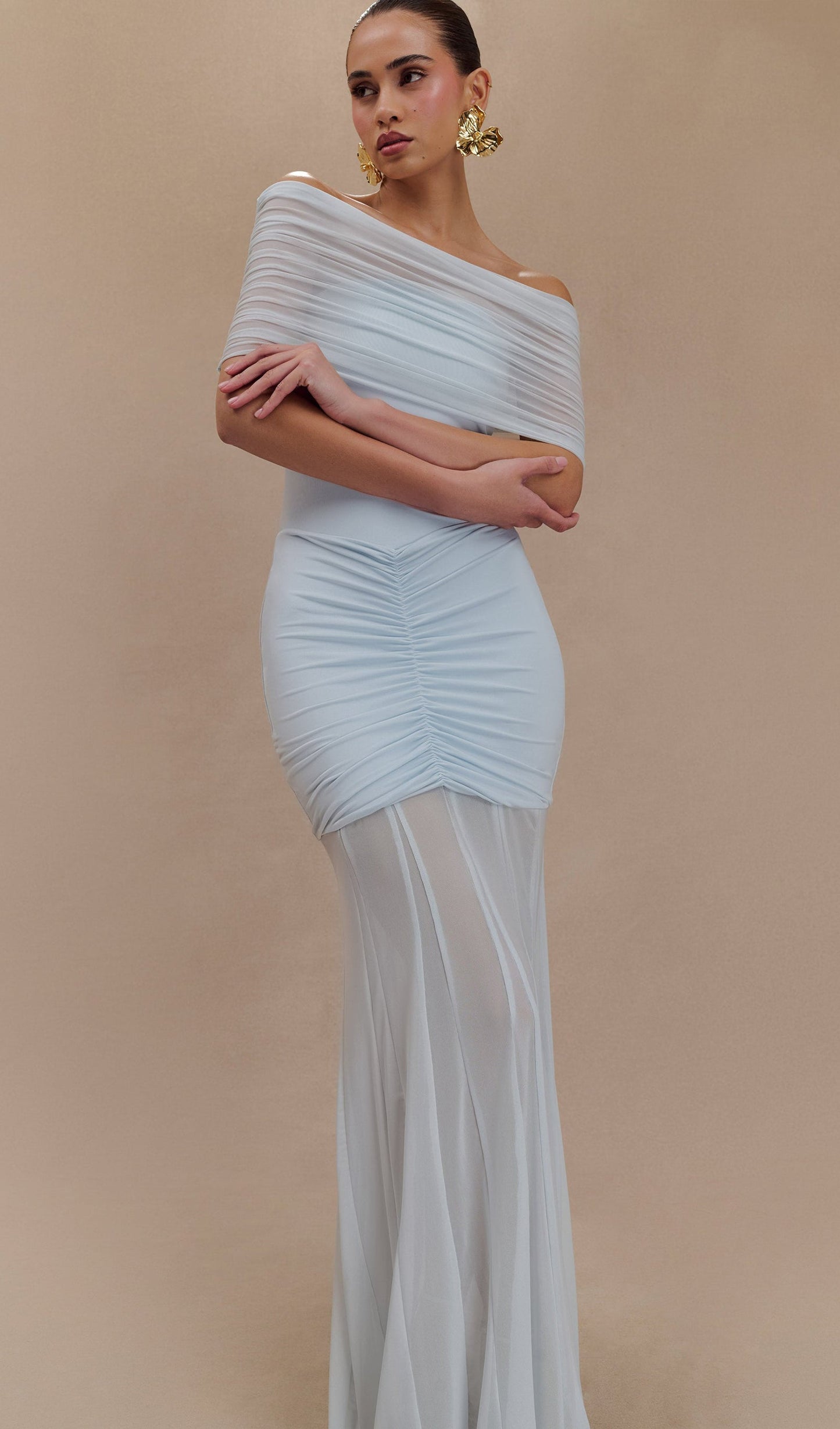Slinky Off Shoulder Maxi Dress