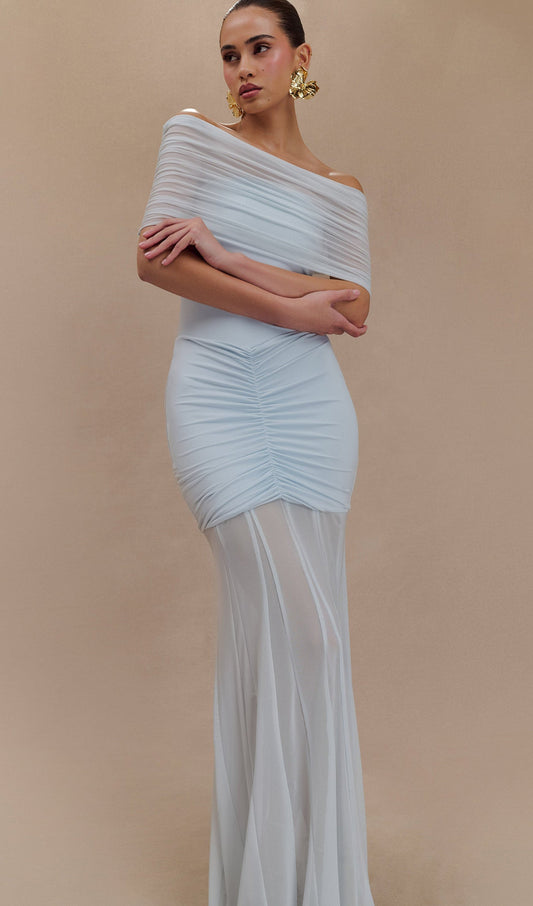 Slinky Off Shoulder Maxi Dress