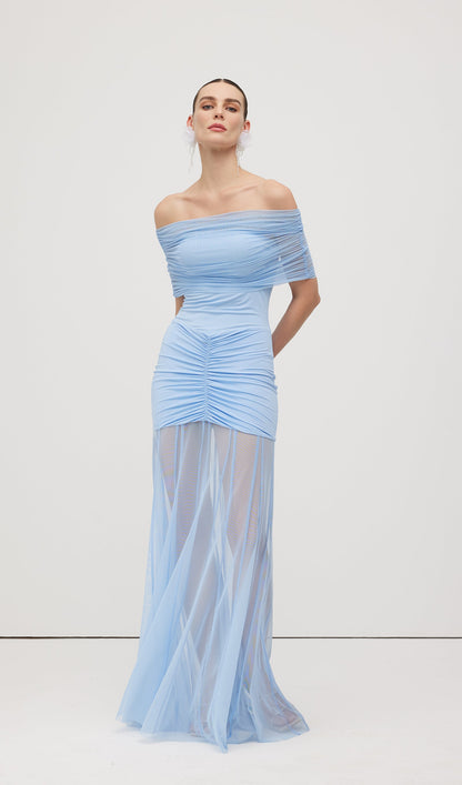 Slinky Off Shoulder Maxi Dress
