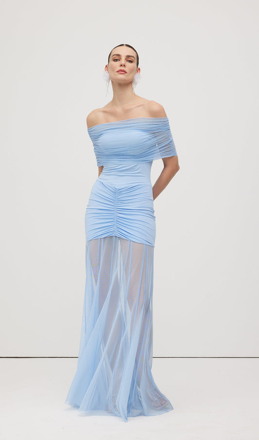 Slinky Off Shoulder Maxi Dress