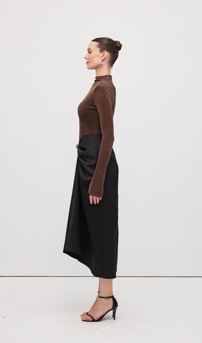 Asymmetrical Pleat Maxi Dress