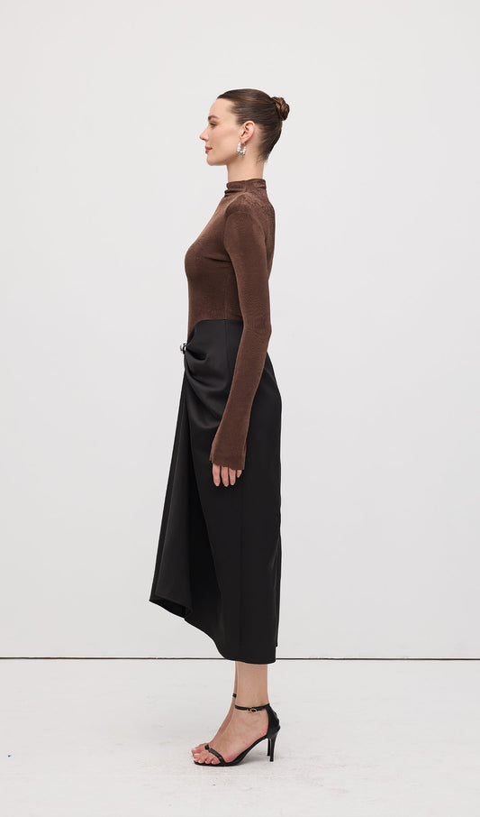Asymmetrical Pleat Maxi Dress