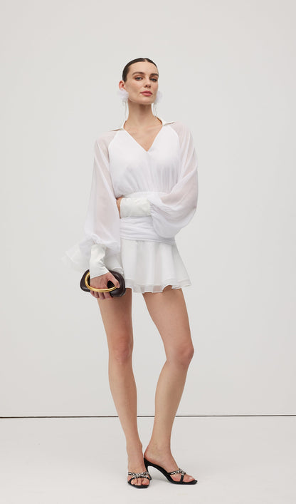 Solid Lantern Sleeve Mini Dress