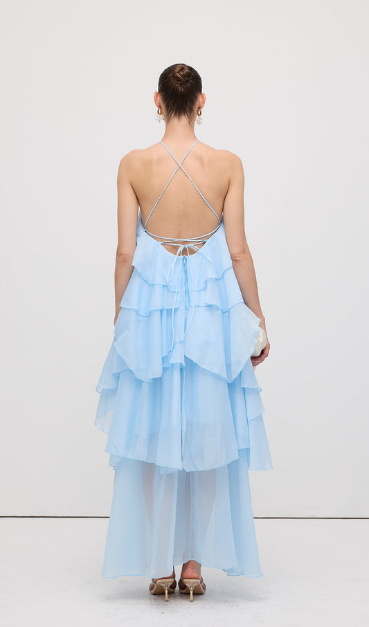 Halter Layered Maxi Dress Blue