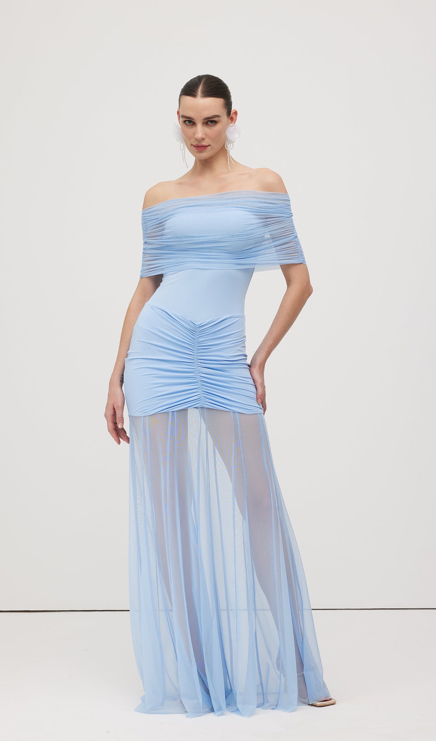 Slinky Off Shoulder Maxi Dress