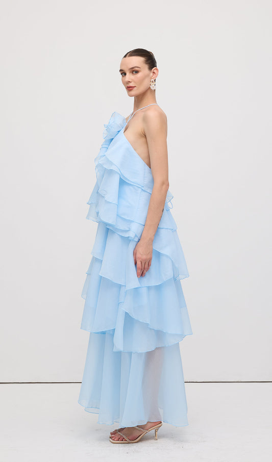 Halter Layered Maxi Dress Blue