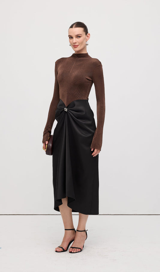 Asymmetrical Pleat Maxi Dress