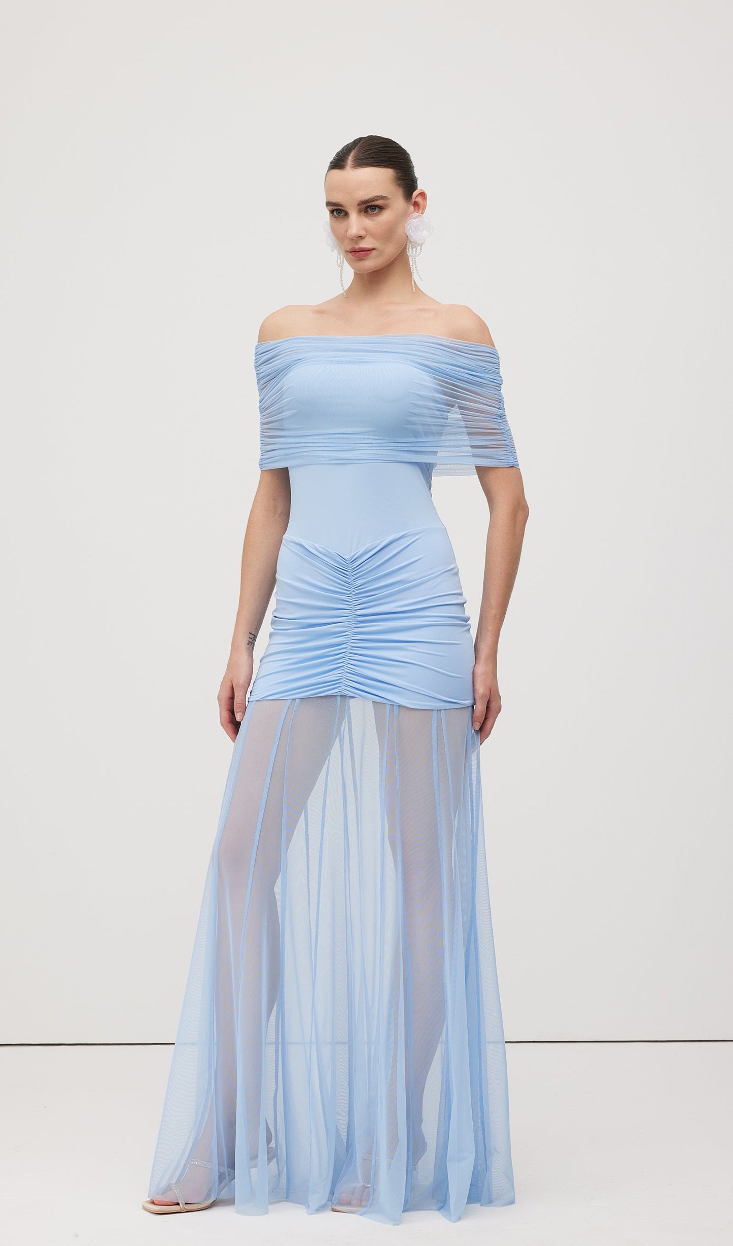 Slinky Off Shoulder Maxi Dress