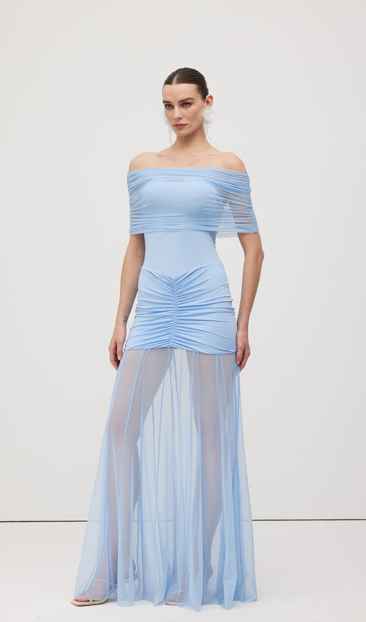 Slinky Off Shoulder Maxi Dress