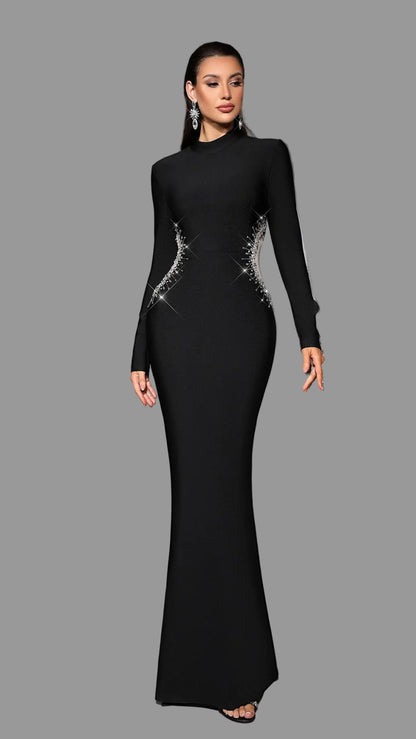 Rhinestone Long-Sleeved Bandage Dress