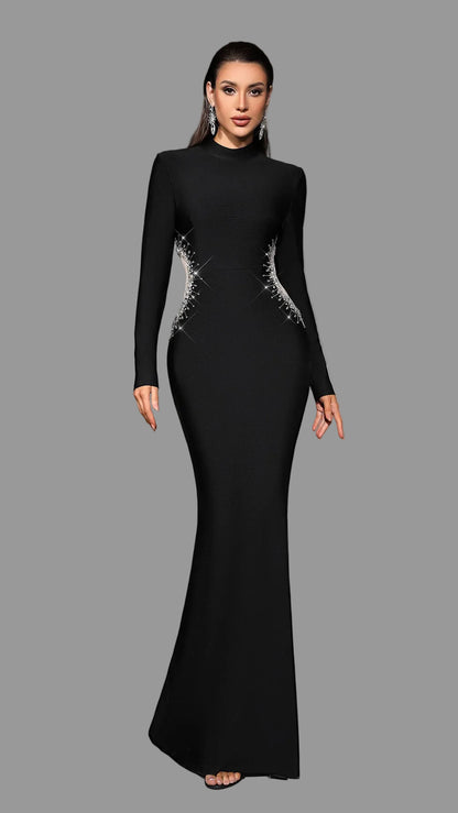 Rhinestone Long-Sleeved Bandage Dress