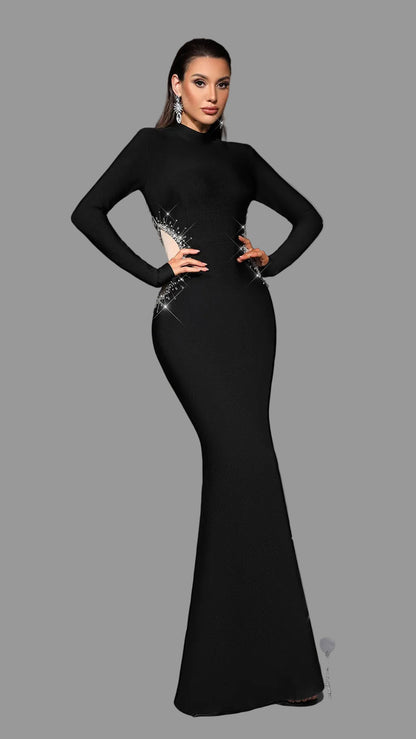 Rhinestone Long-Sleeved Bandage Dress