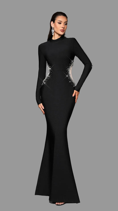 Rhinestone Long-Sleeved Bandage Dress