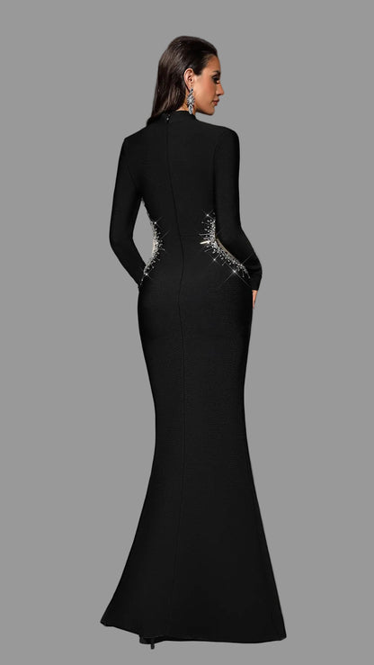 Rhinestone Long-Sleeved Bandage Dress