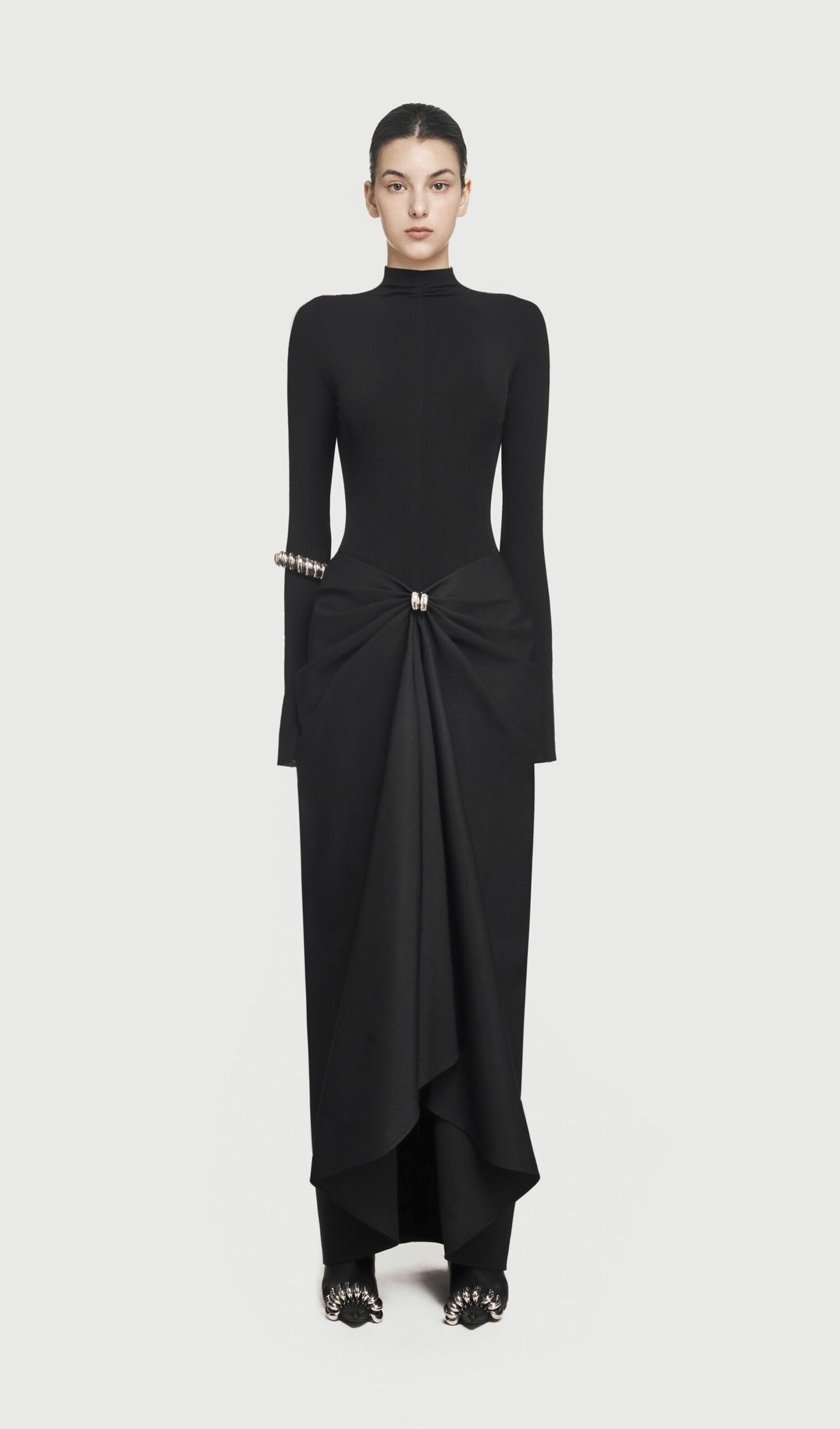 Asymmetrical Pleat Maxi Dress