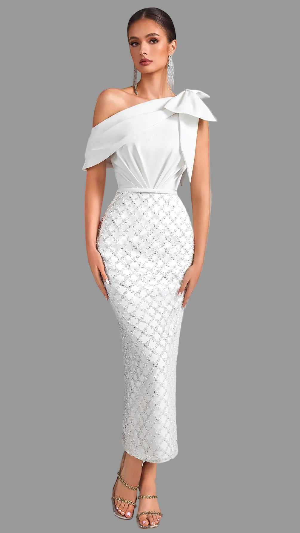 Bow Sequined Mesh Dress