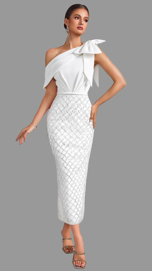 Bow Sequined Mesh Dress