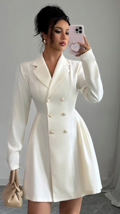Button Long-Sleeved Midi Dress