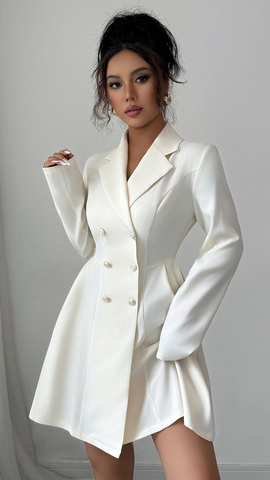 Button Long-Sleeved Midi Dress
