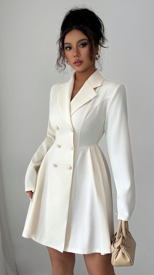 Button Long-Sleeved Midi Dress