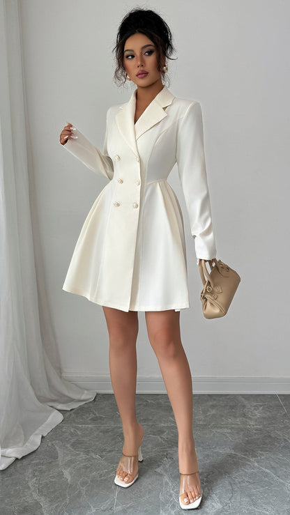 Button Long-Sleeved Midi Dress