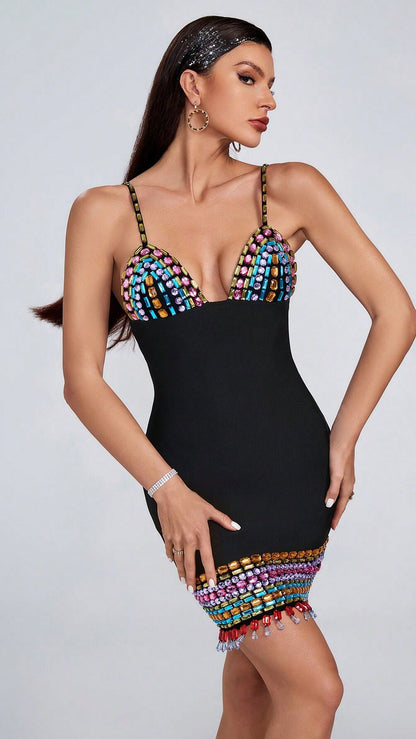 Cherry Beaded Band Mini Dress