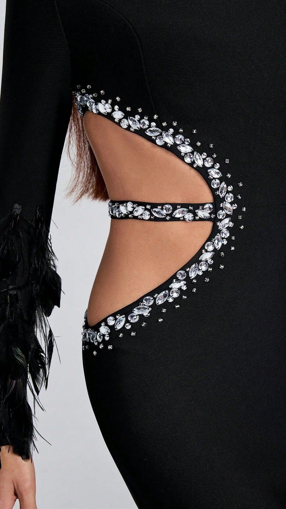 Feather Fringed Long-sleeved Dress