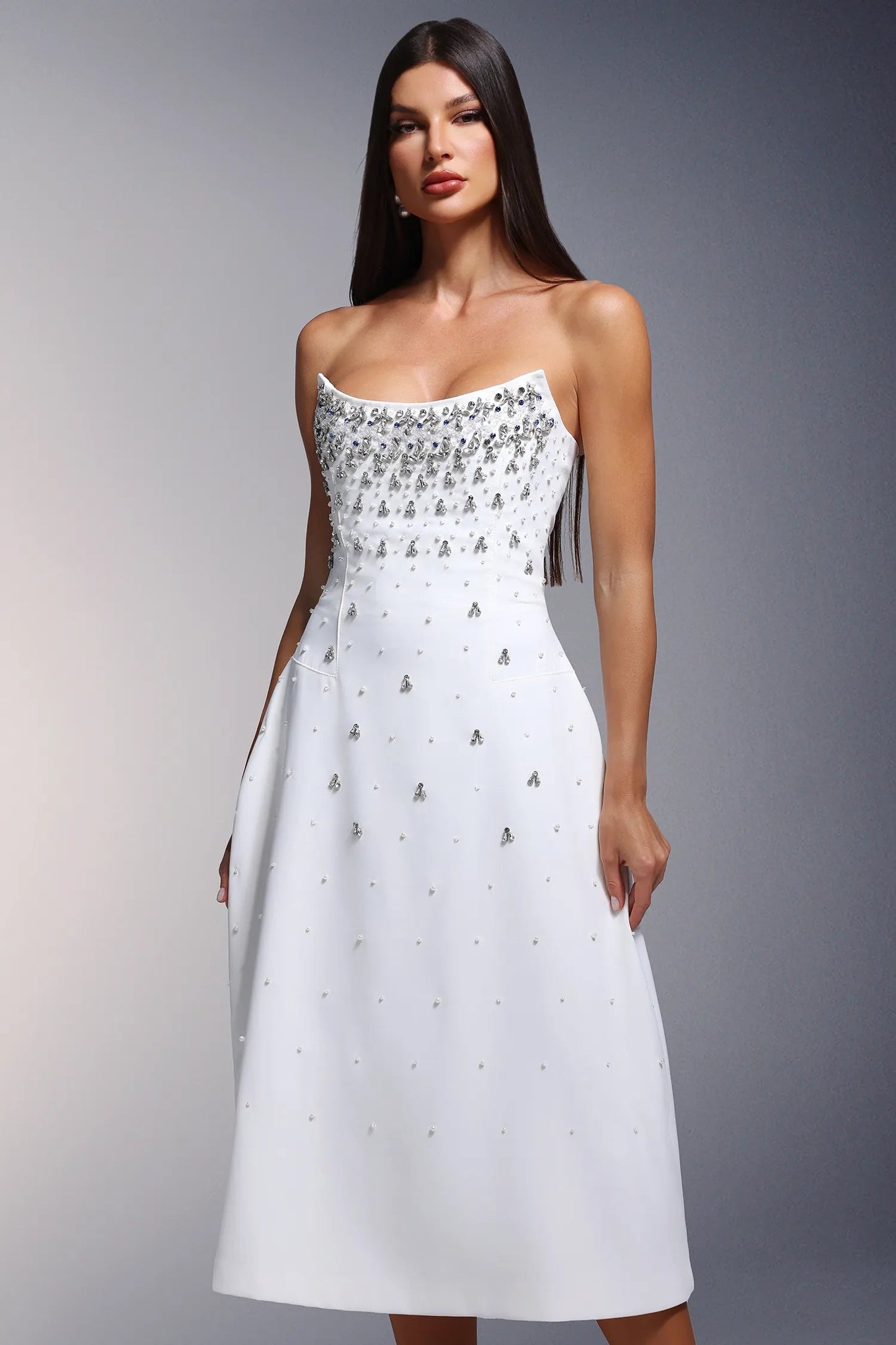 Strapless Rhinestone Long Dress