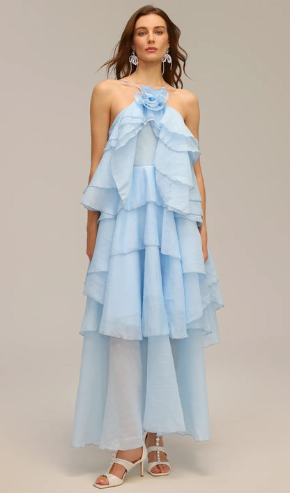 Halter Layered Maxi Dress Blue