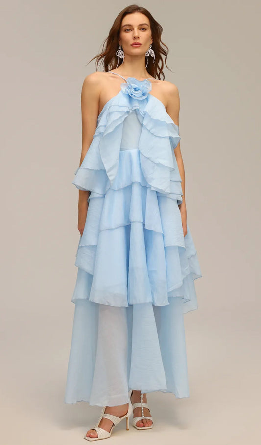 Halter Layered Maxi Dress Blue
